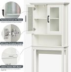 Over The Toilet Storage Cabinet, Over Toilet Bathroom Organizer with Doors and Adjustable Shelf, Thicken Frame Above Toilet Storage Cabinet Behind Toilet Bathroom Organizer, Cream White