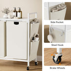 WOWLIVE Double Laundry Hamper with Lid,Rolling Laundry Basket Organizer with Wheels, Iron-Made Laundry Sorter with Top Shelf and 2 Removable Bags,Large Clothes Storage for Room,White