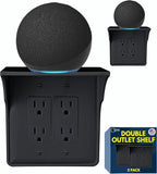 Storage Theory Power Perch Double Wall Outlet Shelf - Declutter & Reclaim Bathroom Counter Space - Alexa Stand, Apple Homepod Shelf, Toothbrush Holders Wall Mounted - Black, 2-Pack