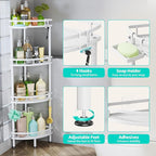 HapiRm Standing Corner Shower Caddy - 4 Tier Shower Organizer Corner with Soap Holder and 4 Hooks, Rustproof Bathroom Storage Shelves with Adhesives, White