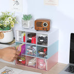 Desktop Drawers, Desk Organizer with 9 Drawers, Stackable Plastic Storage Box for Home Collection, Cosmetics, Jewelry, Office Supplies (3 Tiers, Mixed Colors)