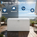 Garvee 120 Gallon Waterproof Large Resin Deck Box Indoor Outdoor, Lockable Storage Container for Patio Furniture Tools, Waterproof Deck Box with Hydraulic Rod Patio Storage Bin for Pool Garden, White