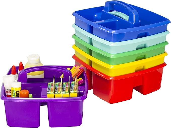 Storex Classroom Caddy, 9.25 x 9.25 x 5.25 Inches, Assorted Colors, Color Assortment Will Vary, Case of 6 (00940U06C), Small Caddy