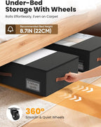 2-Pack Under Bed Storage Bins with Wheels and 6 Vacuum Seal Bags, Heavy Duty 80lbs Capacity, 65L Clear Lid Organizer for Dorm Bedroom Clothes Shoes Toys, Quick Assembly Space Saver (Black, 7.9'' PLUS)