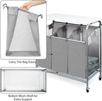 3 Bags Laundry Sorter Cart, Heavy Duty Rolling Laundry Hamper Sorter with Ironing Board(Grey)