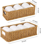 Toilet Paper Storage Basket, Small Wicker Shelf Basket Rectangle Pantry Baskets for Storage Organizer, Cute Baskets for Bathroom Bedroom Kitchen Shelves Decor (Beige)