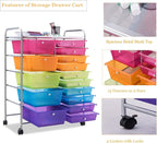 Giantex 15 Drawer Rolling Storage Cart Tools Scrapbook Paper Office School Organizer, Multicolor