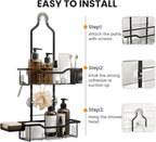 Hanging Shower Caddy Over Showerhead,2 Tier Rustproof Bathroom Shower Organizer, No Drill Shower Rack with Soap Dish, Toothbrush Holder and 12 Hooks,Black