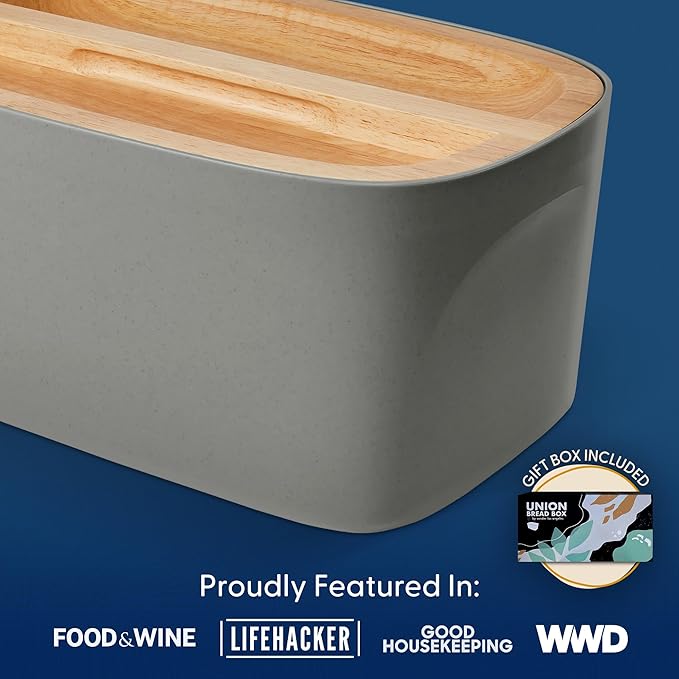 Sonder Los Angeles Union Large Bread Box | Fits Full Sourdough Loaves and More | Breadbox with Cutting Board | Homemade Bread Bin Storage Container | 14.25x9.25x7 in | Charcoal