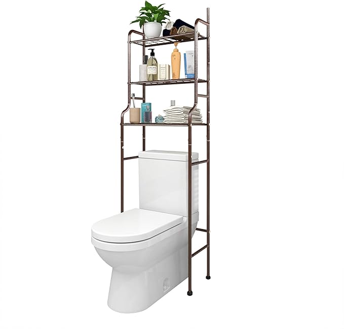 3-Shelf Bathroom Organizer Over The Toilet Space Saver Over The Toilet Rack Bathroom Corner Stand Storage Organizer, Brown