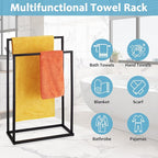 Free Standing Towel Rack, 2 Tier Towel Racks for Bathroom with Storage Shelves, Modern Outdoor Standing Towel Drying Rack for Poolside, Black Blanket Rack Holder, DECLUTTR