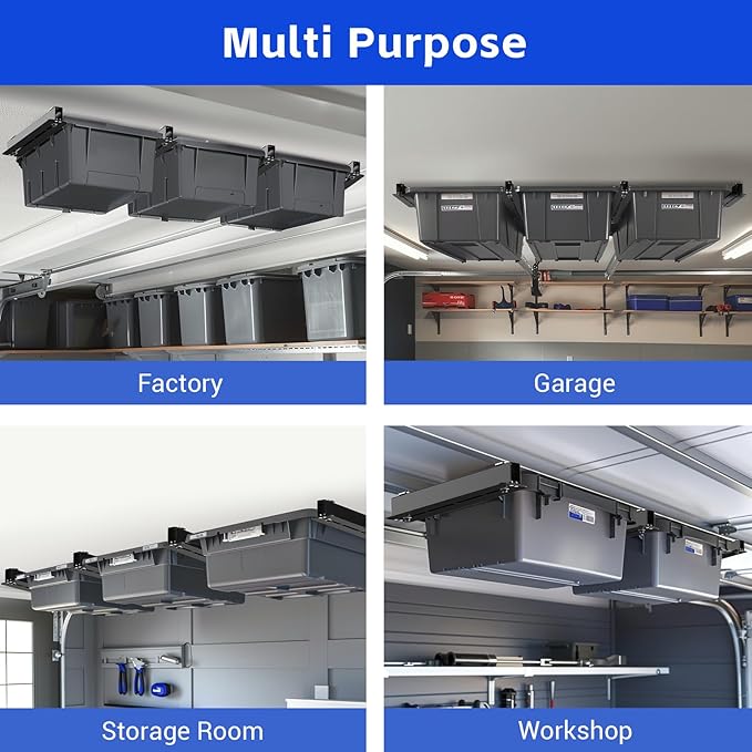 6-Pack Overhead Storage Rack, Ceiling Rack for Bin Organization, Heavy-Duty Garage Support for Most Containers (for 5 Bins)
