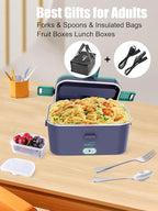 Buddew Electric Lunch Box for Adults, 80W Heated Lunch Box 1.8L Stainless Steel Portable Food Warmer,12/24/110V Lonchera Electrica Portatil for Travel & Work, Loncheras para Hombres de Trabajo