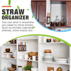 Qinyoung Acrylic Straw Holder for Cabinet Door with Double Sided Adhesive Tape Reusable Straw Organizer Tumbler Storage Kitchen Accessories Container for Counter Cupboard(Classic,Large,Brown)
