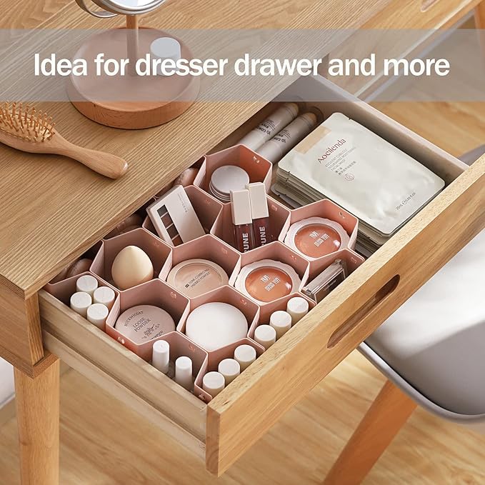MORNITE Sock Drawer Organizer, Drawer Divider Organizer for Underwear Socks Ties Belts Assemble Honeycomb Separator Closet Cabinet DIY Desk Office 8pcs Grey