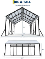 GarveeLife 13x21 ft Metal Carport with Vertical Roof, Heavy-Duty Metal Car Port with Reinforced Frame, Steep-Pitch Roof Design, High-Clearance for Full-Sized Pickup, White