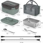 Vingud Electric Lunch Box 100W, 4 in 1 Heated Lunch Box for Adults, Portable Heating Lunch Box for Work/Car/Truck, with 1.8L Stainless Steel Container, 12V 24V 110V 220V, Green Grey