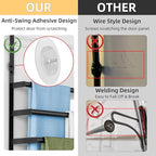 Over The Door Towel Rack, Over Door Towel Racks for Bathroom Door with 5 Hooks, 3 Tier Towel Storage Hanger Holder for Bathroom Accessories, 16 Inch Towel Bar for Hanging Towels, Matte Black