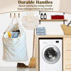 Canvas Laundry Bag 33"Wx 35"H, Thick Canvas Laundry Bag with Handles & Drawstring, Extra Large Heavy Duty Washable Basket Liner Hamper Liner Storage Sack (Beige XL, 2 Pack)