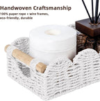 CubesLand Bathroom Basket Organizer w/Cut Out Handle, Back of Toilet Paper Storage Baskets Tray for Bathroom Countertop Decorative, Scalloped Wicker Basket Also for Home Decor, Living Room, White