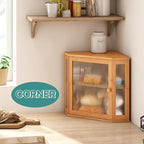 Corner Bread Box for Kitchen Counter, Bamboo Wood Large Capacity Bread Storage Bin with Acrylic Wavy Door Panel (Natural, Meduim)