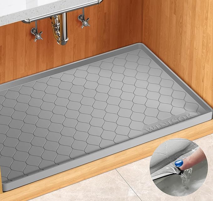 Silicone Under Sink Mat 31" x 22", kitchen Essentials and Gadgets, Shelf liner and Cabinet Protector, Home Organizers and Storage, Waterproof Bathroom Tray