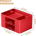Marbrasse Pen Organizer with 2 Drawer, Multi-Functional Pencil Holder for Desk, Desk Organizers and Accessories with 5 Compartments + Drawer for Office Art Supplies (Red)