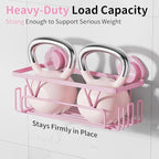 KEGII Suction Cup Shower Caddy – 3 Pack Suction Cup Shelf with Soap Holder & Hooks, Rustproof Stainless Steel Shower Organizer Rack, Removable No Drilling Bathroom Storage Rack, Pink