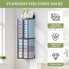 Large Capacity Three-layer Towel Racks for Bathroom Wall Mounted, Updated 3 Bar bath Towel Holder for Bathroom, Bath Towel Rack for Wall Mounted, Metal Small Bathrooms Towel Storage Rack, Balck