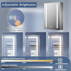 ExBrite LED Lighted Bathroom Medicine Cabinet with Mirror, 20 x 26 Inch, Recessed or Surface Mount, Anti-Fog, Stepless Dimming, Color Temperature Adjustment, 2 Outlets, Storage Shelves, Right Hinge