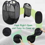 AQQA 9 Pcs Mesh Popup Laundry Hamper Set, Black/White/Blue, Durable Handles, Foldable, Sturdy Mesh Construction, Ideal for Kids, Teens, Adults, College Dorm, Camping, Hotel, Travel