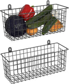 MaraFansie [Extra Large] Wire Basket 2-Pack Hanging Wall Organizer Cabinet Storage Basket Wall Mounted Shelves Rustic Farmhouse Decor for Home Kitchen Bathroom, BLACK