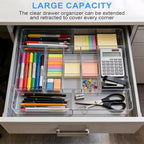 Acrylic Drawer Organizer, Expandable Drawer Organizer Trays, Desk Organizers and Accessories, Adjustable Compartments Desk Accessories for Makeup Utensil Junk Office Kitchen Bathroom