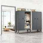 Heavy Duty Portable Closet with Cover Magnetic Doors, Metal Rolling Clothes Rack Heavy Duty 1500LBS, Foldable Clothing Rack, Garment Racks for Bedroom/LivingRoom/Rental (KT Grey, 74.8in)