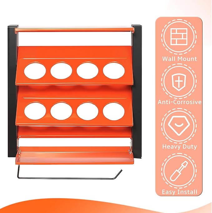 1 Pcs Wall Mount Spray Paint Can Holder, Heavy Duty Metal Spray Can Holder With 8 Holes ForGarage, Paint Can Storage Rack For Shop, Orange Tool Storage Self For Spray Can
