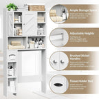 Meilocar Over the Toilet Storage Cabinet, Freestanding Storage Cabinet Over Toilet, Bathroom Storages Organizer Cabinets with Toilet Paper Holder Stand and Adjustable Shelf, White