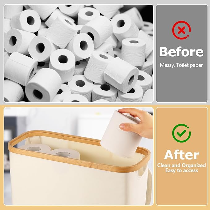 Extra Large Toilet Paper Storage Basket with Lid 49L Slim Toilet Paper Basket Holder Bin Container Organizer for Bathroom Hold up to 20 Regular Rolls or 15 Mega Rolls
