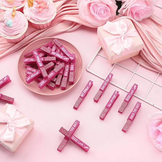 Kigeli 30 Pcs Spirit Clips Cheer Pins Cheerleader Gifts Clothes Pins for Backpacks Competition Glittered for Team Cheer Gifts Stuff Supplies Party Favors Accessories Bulk(Pink,Shiny)