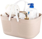 Shower Caddy Basket, Portable Large Capacity Thickened Plastic Organizer Storage Tote with Handles Drainage Toiletry Bag Bin for Bathroom, College Dorm Room Essentials, Kitchen, Camp, Gym, Khakis