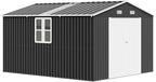 AMERLIFE 10x12x7 FT Outdoor Storage Shed with 2 Transparent Panels, Metal Garden Shed with Hinged Double Doors, 2 Windows & 4 Vents, Reinforced Steel Frame for Backyard, Garden, Dark Gray