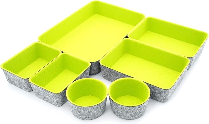 Welaxy Drawer organizer bin felt trays desk storage dividers for home office supplies Nightstand sort catchall entryway 7-piece Pack gift idea (Green)