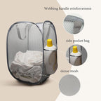 The upgraded pop-up laundry basket features a breathable side pocket mesh design, making it ideal for rooms, apartments, dormitories, travel, business trips, and children's storage(1, Gray)