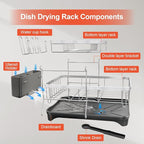 2-Tier Dish Drying Rack for Kitchen Counter, 304 Stainless Steel with Adjustable Drainboard, Removable Utensil Holder & Water Filter Tray, Black