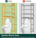 Smiry Over The Toilet Storage Cabinet, 4-Tier Bamboo Bathroom Organizers with Adjustable Shelf & 4 Hooks, Space Saving Shelf Rack for Bathrooms, Laundry Room, Balcony, Natural