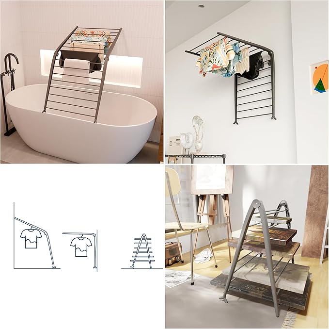 Whitmor Spacemaker Folding Drying Rack, Indoor Clothes Organizer with Patent-Pending Design, Space Saving, 6" L x 26" W x 51.5" H, Grey