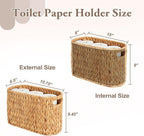 Wicker Toilet Paper Holder Stand, 6 Rolls Wicker Toilet Paper Storage Basket for Bathroom, Natural Water Hyacinth Storage Baskets with Handles