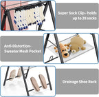 APEXCHASER Clothes Drying Rack Foldable, Metal Laundry Drying Rack with Height Adjustable Rails, Ultra Thin Drying Rack Clothing Towel Sweater Shoe for Indoor Outdoor, Gullwing Clothes Airer, Black