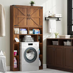 Vabches Over The Toilet Storage Cabinet, Farmhouse Storage Cabinet Over Toilet with 2 Barn Doors ，Toilet Paper Holder Stand，Home Space-Saving Toilet Rack, for Laundry, Restroom, Bathroom.Caramel.