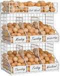 X-cosrack Egg Holder Countertop, 3 Tier Egg Rack with Labels Dividers to Separate Eggs, Stackable Wire Baskets for Fresh Egg, XXL Egg Dispenser for Countertop/Wall-Mounted, White (Patent Pending)