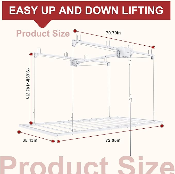 3x6 FT Overhead Garage Storage Rack for Ceilings, Heavy-Duty Metal Adjustable Ceiling Storage Racks with Safety Lock, 270LBS Mounted Rack, All-Steel Garage Organizer (3x6 FT)